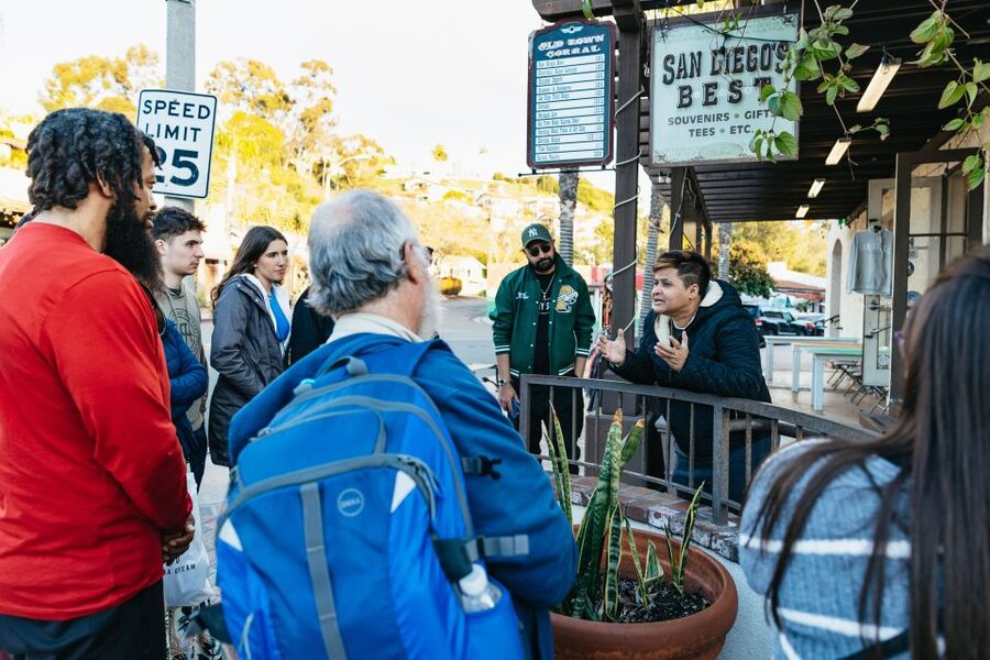 San Diego: Old Town Tequila and Tacos Walking Food Tour - The plaza, restored buildings, and cultural change
